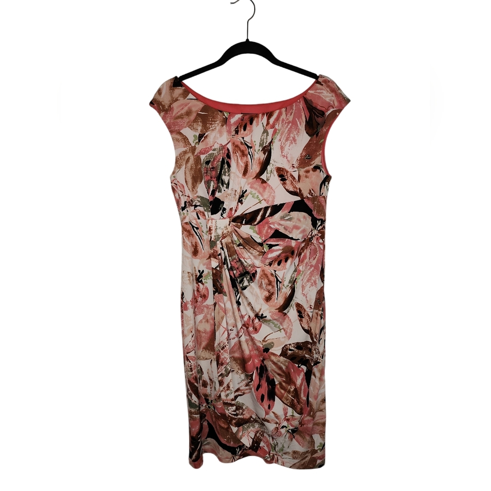 Connected Apparel Sleeveless Pink Green Floral Polyester Spandex Ladies 12 Dress